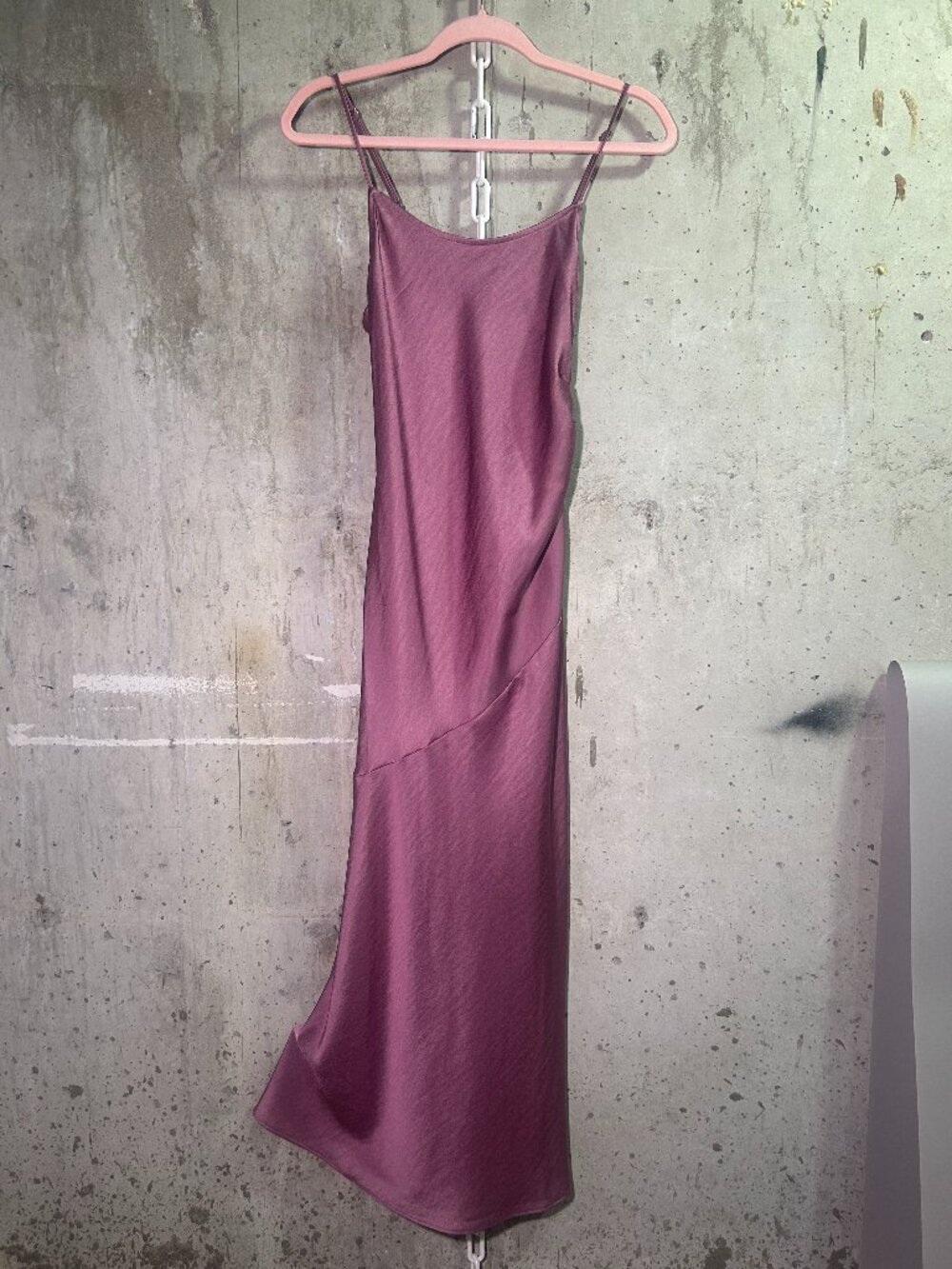 Satin slip dress with ruching and side zipper
